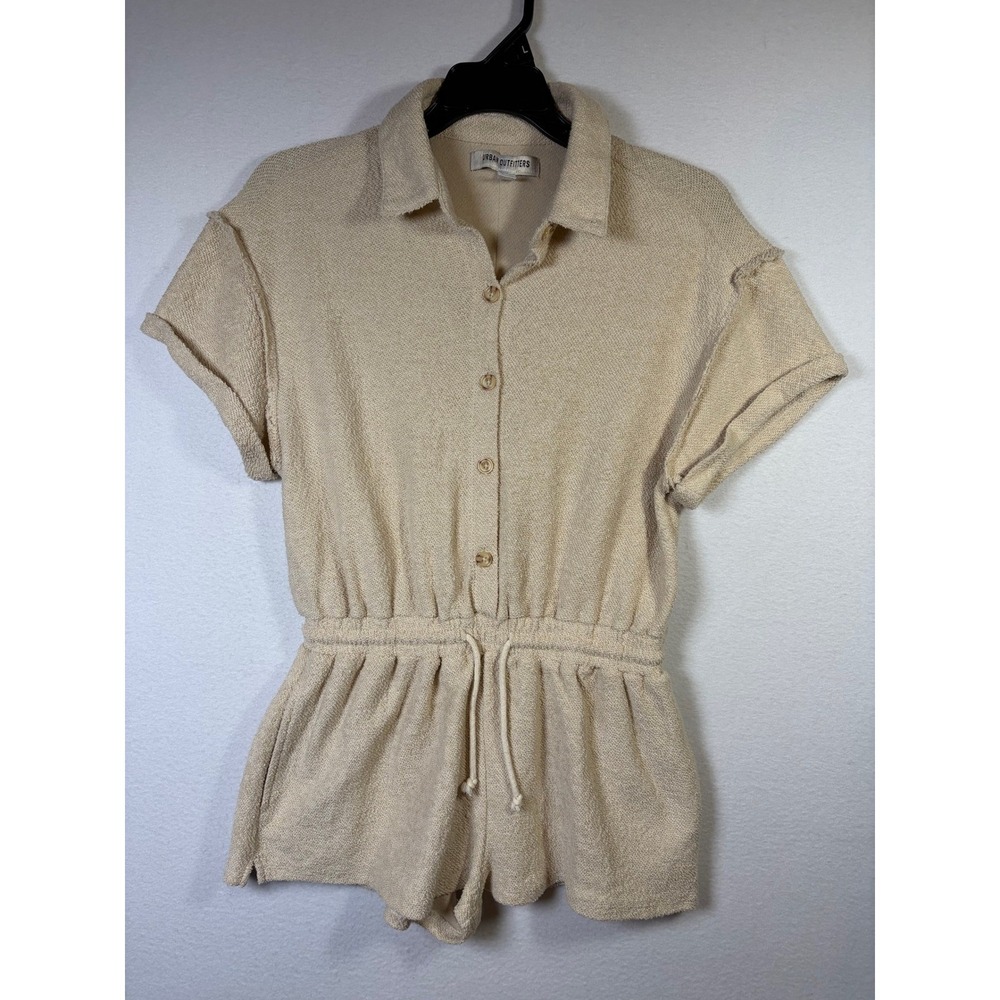 Urban Outfitters Romper Womens S Beige Excellent Knit Button Front Drawstring